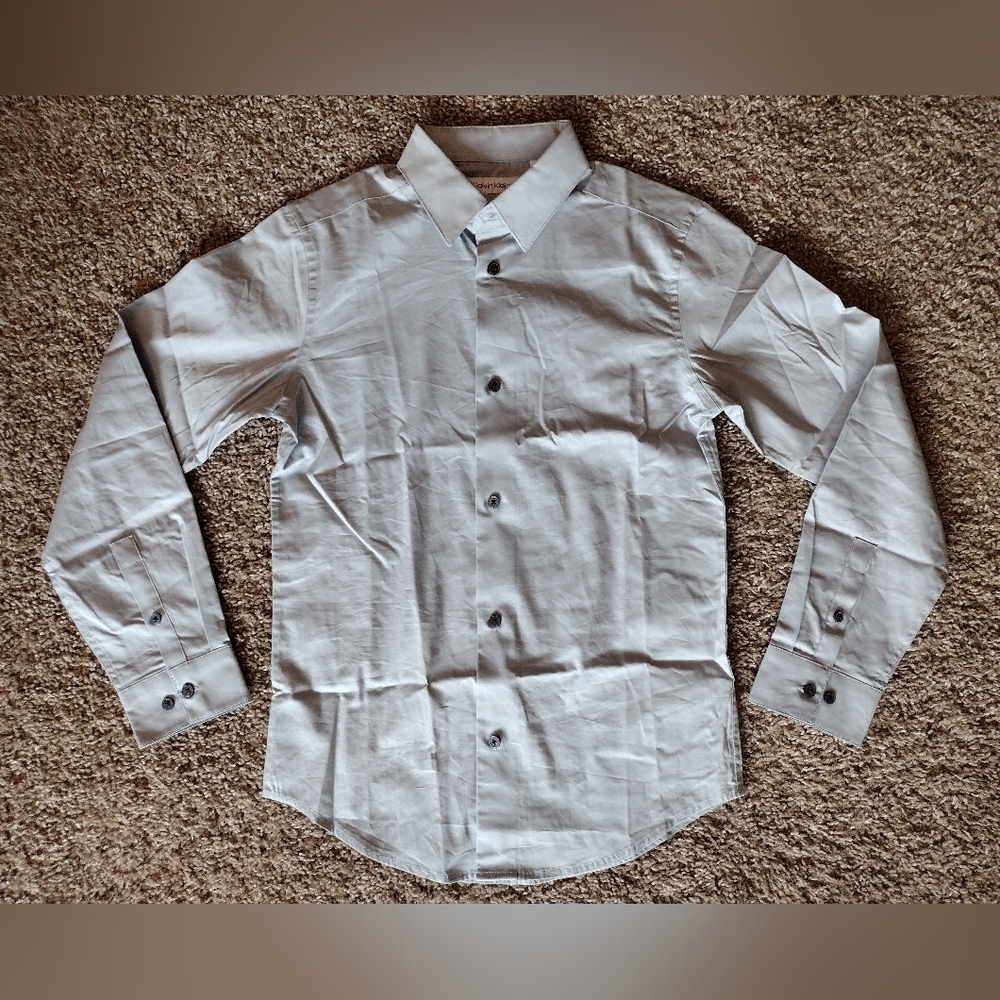 Calvin Klein Slim Stretch Gray Button Down Shirt NWOT